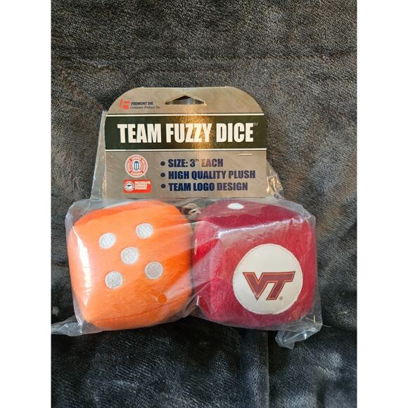 Virginia Tech Hokies - Team Fuzzy Dice - Licensed item - 3 inch squares - Unique - Picture 1 of 2